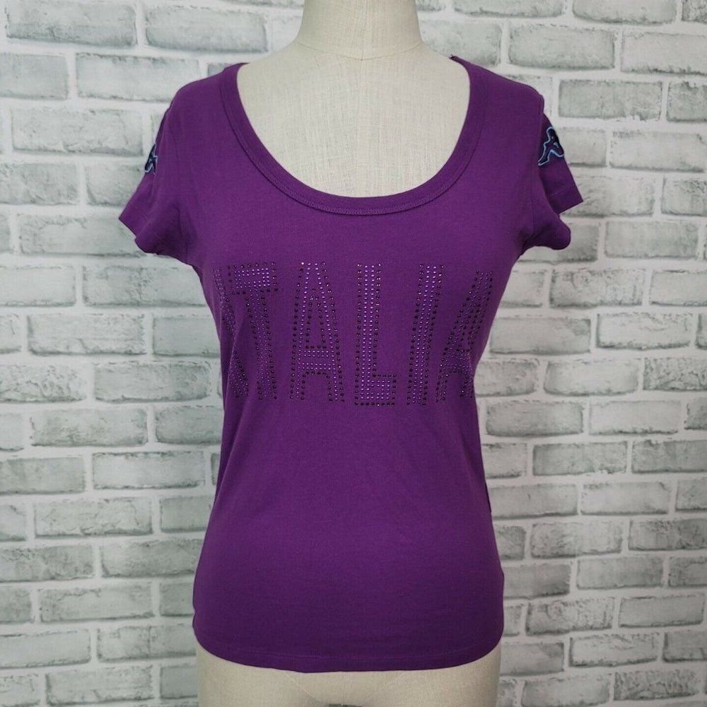 Kappa Womens M Bejeweled Italia Purple Short Sleeve Tshirt Scoop Neck NEW‎